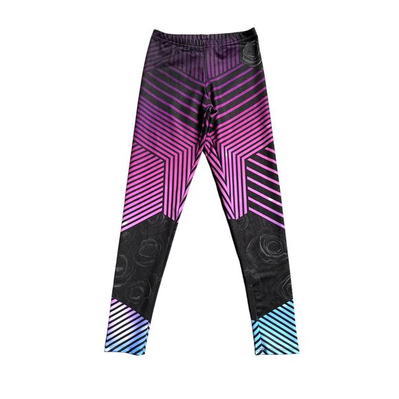 iEDM.com Stripes & Roses Graphic Patterned Leggings | Med - Picture 1 of 5
